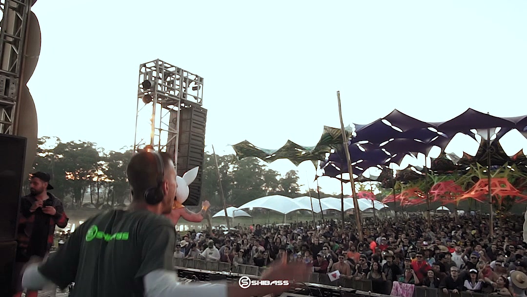 ShiBass on stage with a festival audience behind